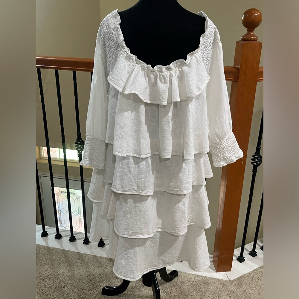 CHELSEA & THEODORE Tiered Ruffle OFF White BOHO, Peasant Dress SIZE XL - Picture 9 of 11
